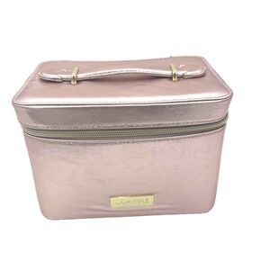Lancome Metallic Pink & Gold Makeup Bag Travel Case NEW 9x6x6.5